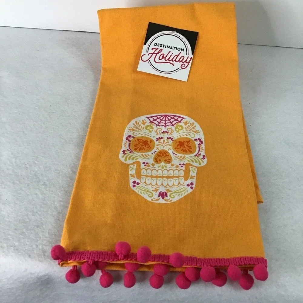 Day of Dead Kitchen Towel Sugar Skull Destination Holiday Marigold And Hot Pink